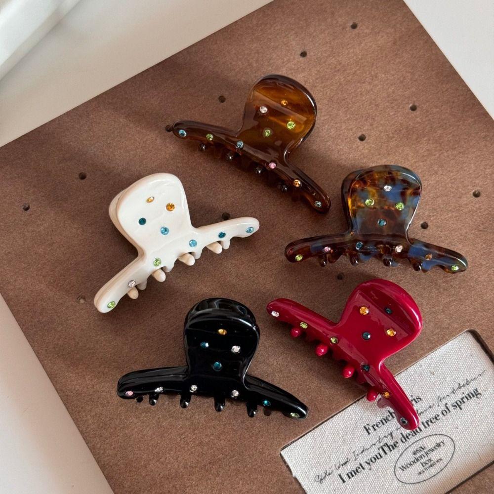 Acetic Acid Colorful Rhinestone Hair Clip Crystal Small Grab Clip Acetate Hairpin  Female