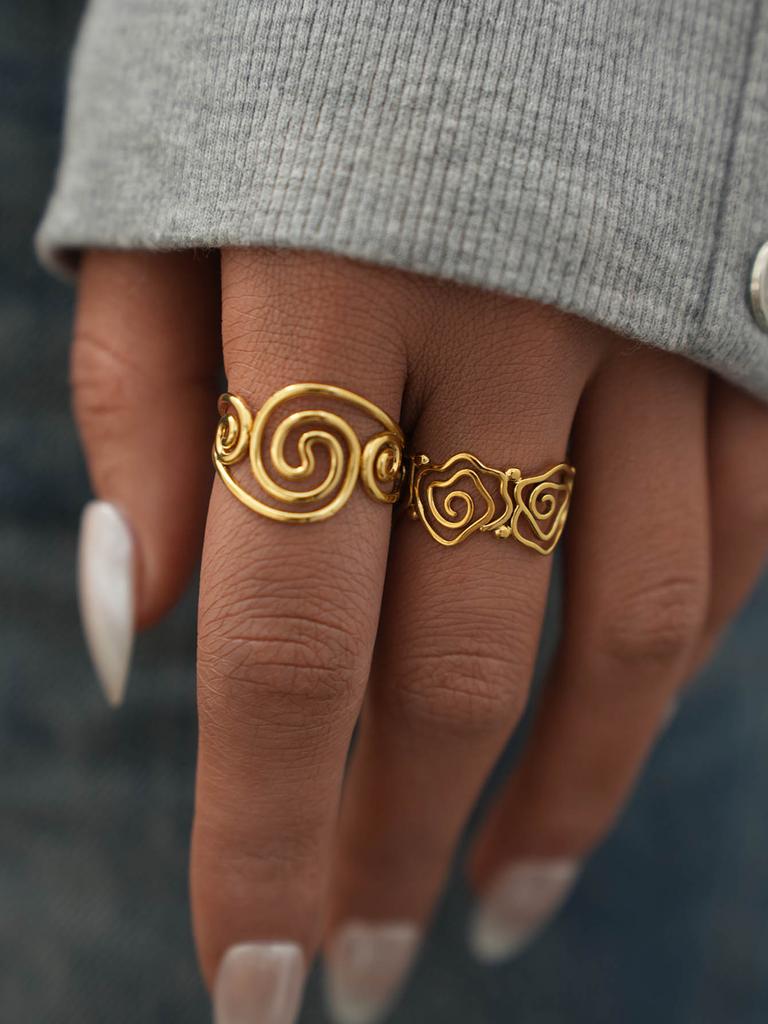 Stainless Steel Spiral Adjustable Open Rings for Women 18K Gold Plated Waterproof High Quality Ladies Jewelry For Vacation Etc