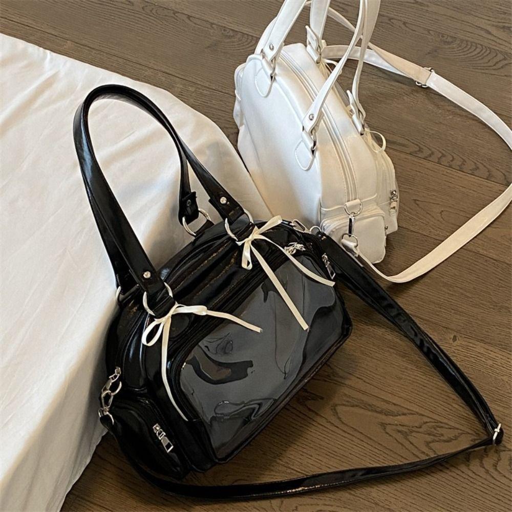 Preppy Style Transparent Pocket Shoulder Bag JK Bowling Bag Casual Cotton Doll Ita Bag  Outdoor