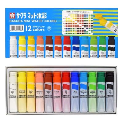 Sakura Craypas Matte Watercolor Paints, 12-Color Set In Poly Tubes (MW12PR)