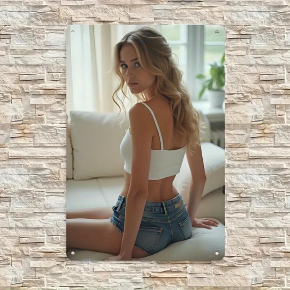 Vintage Metal Sign Wall Decor Retro Woman Art Farmhouse Garage Indoor Outdoor