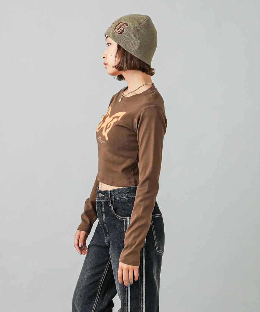 Casual SPRAY BUTTERFLY PRINT BABY TEE BROWN X-girl L/S