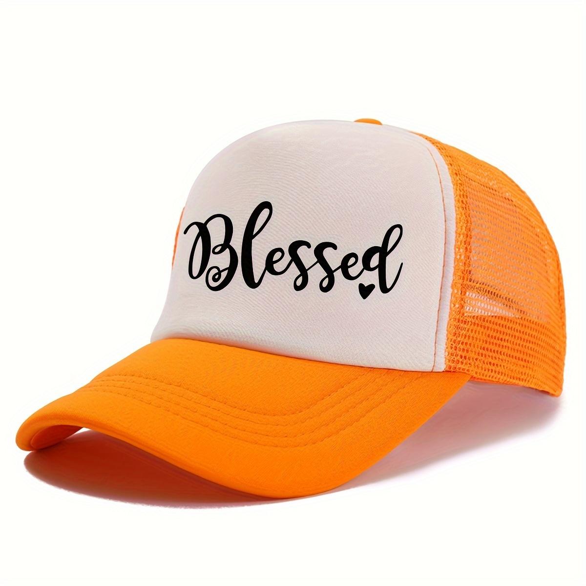 

Blessed Script Trucker Hat Polyester Mesh Baseball Cap Casual Summer Sunshade for Adults One Size