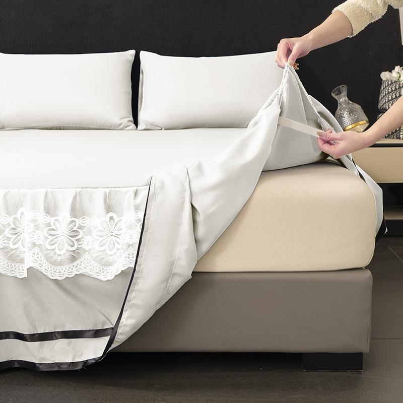 3pcs Premium Luxury Bed Skirt Set,Washed Cotton and Brushed Bedsheet,Anti-Slip and, Machine Washable, Suitable for All Seasons