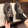 Modische klobige Plateau-Oxfordschuhe für Damen Gothic Dicke Sohle Rutschfeste Slipper Frau Lackleder Doppelschnalle Mary Jane Schuhe