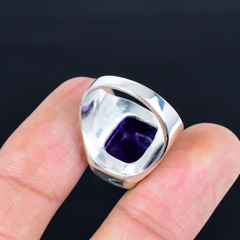 Amethyst Gemstone Silver Men's Ring | 925 Sterling Sliver | Cushion Shape Gemstone | Silver Jewelry | Silver Ring Gift for Him, Men's Ring