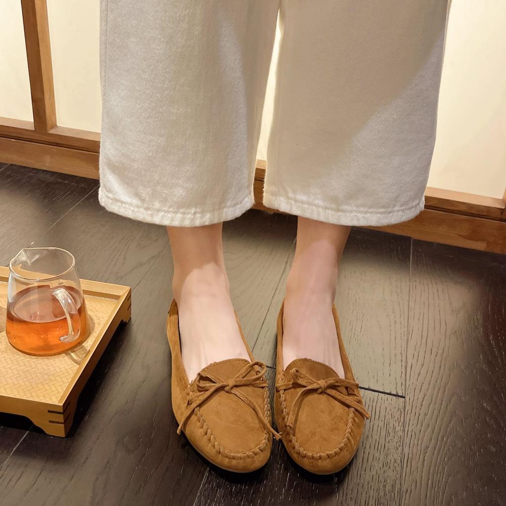 Doudou Schuhe flacher Boden Frühling und Herbst neu lässig vielseitig 2025 Schleife faul flacher Mund einzelne Schuhe Damen ein Pedal