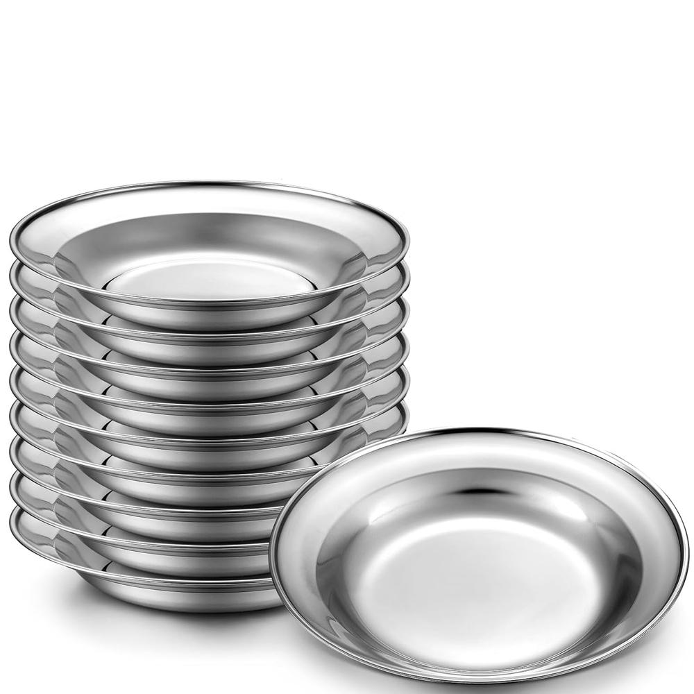1Pc Stainless Steel Plates 7.9 Inch Metal Camping Plates Large Serving Platters Silver Serving Platter Dinner Salad Plates Round
