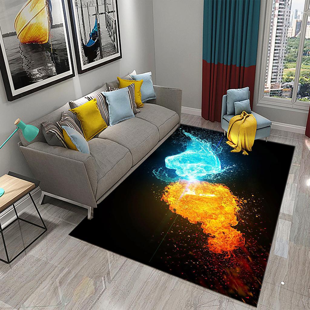 Household large-area carpet teenager boy bedroom living room non-slip floor mat ice and fire theme carpet Tai Chi carpet