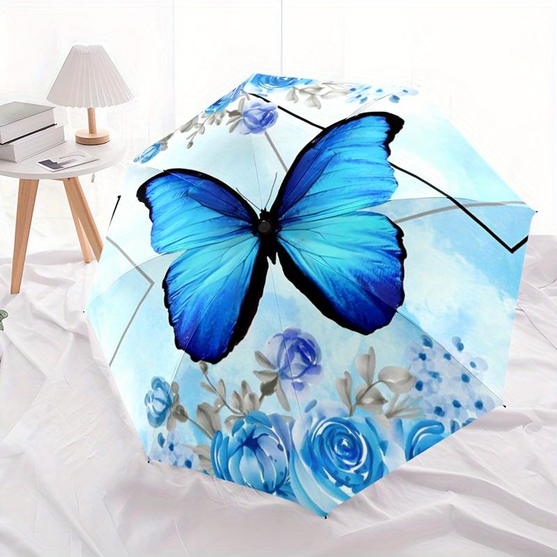 

1pc Blue Butterfly Automatic Folding Umbrella Compact & Lightweight for Outdoor AdventuresT127 (as the picture,Iron&8K)