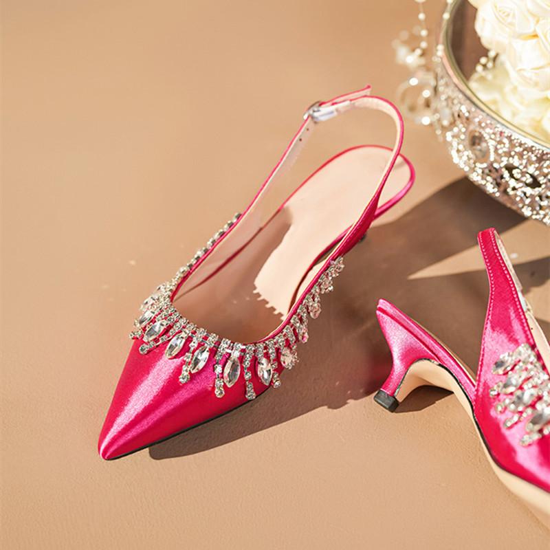 Mode Luxus Strass Quaste Satin Damen Pumps Elegant Spitz Stiletto Hohe Absätze Slingbacks Mode Frühling Sommer Partyschuhe