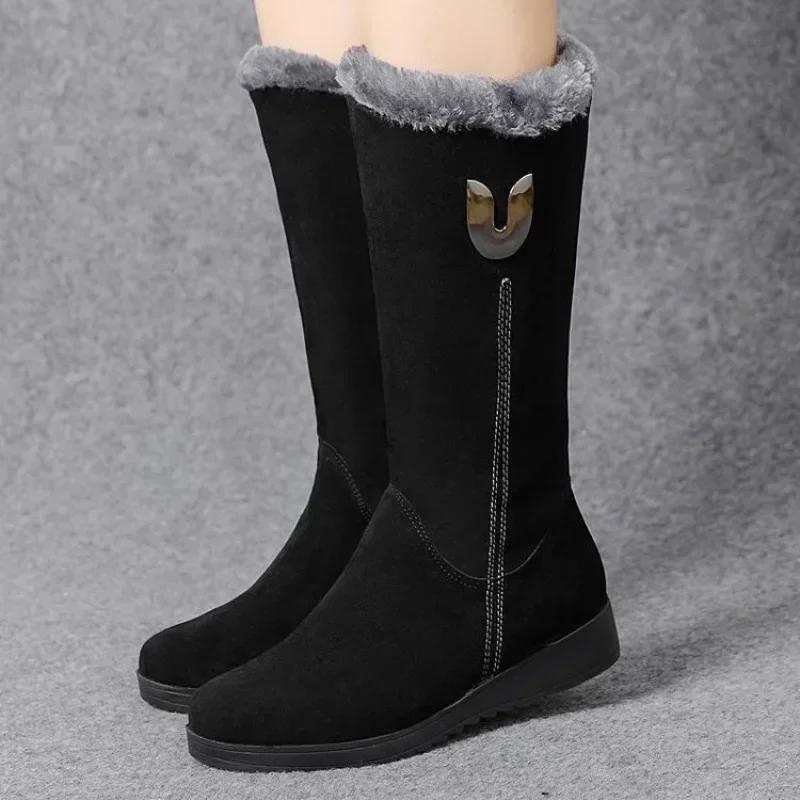 Warm Chelsea High Fur Boots Women 2025 Winter Shoes for Women Chunky Mid-calf Plush Snow Flat Boots ZIP Fashion