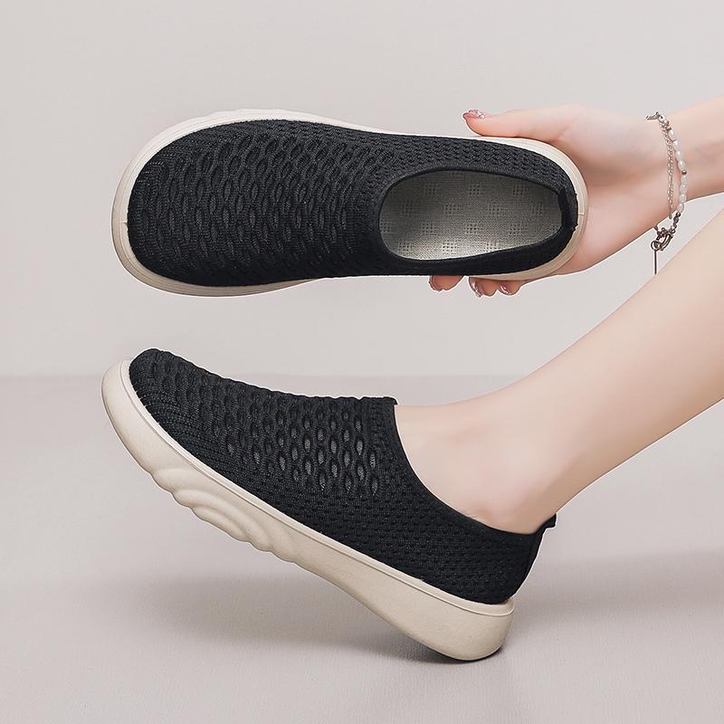 Fashion 2025 Summer New Women's Soft Bottom Breathable Fly Mesh Non-slip Sports Mom Shoes Flat Bottom Walking Women's Shoes