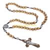 F26C Wood Bead Cross Rosary Necklace Hangable Pendant Crafts Long Bead Chain for Christmas Party Church Decorations