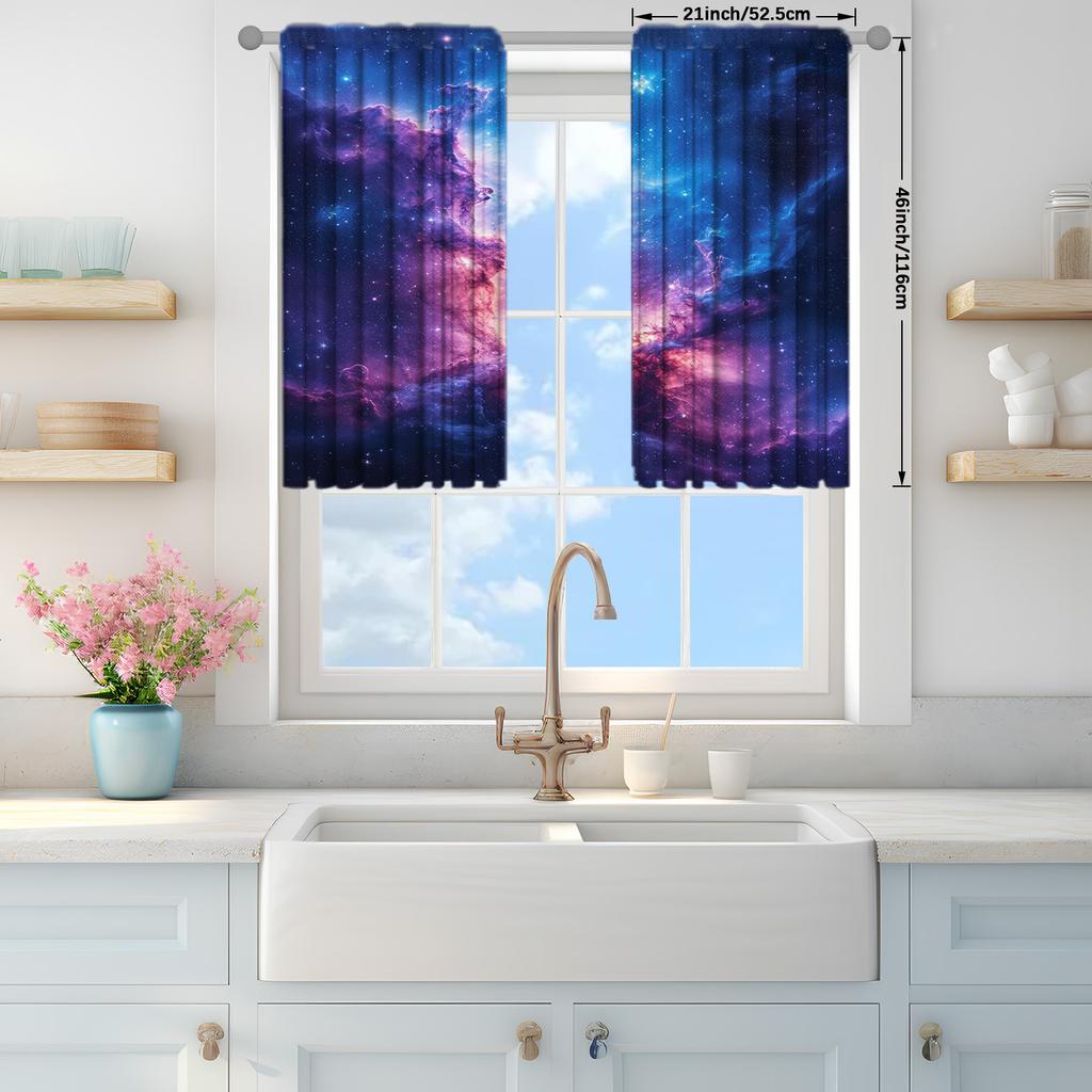 2pcs Outer Space Printed Curtain for Home Decor - Rod Pocket Window Treatment for Bedroom,Office,Kitchen,Living Room,and Study