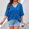 2025 Spring/Summer European & American Fashion Casual Women's Solid V-neck Pocket 3/4 Sleeve T-shirt