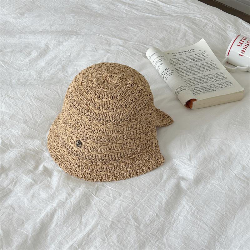 Summer new sun hat women's South Korea Dongdaemun weaving hollowed out after split fork sun protection hat fisherman hat children