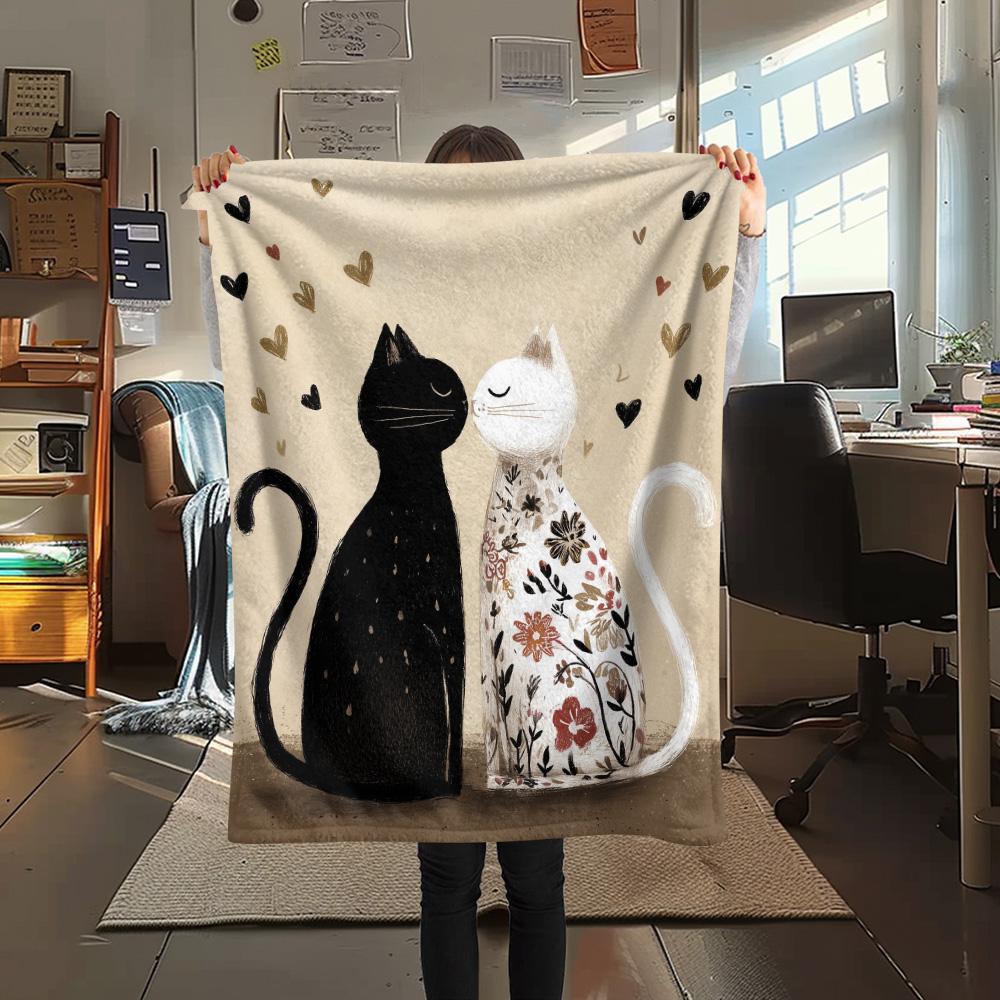 Coperta in Flanella con Stampa di Due Gatti, Alta Qualità, Confortevole per Tutte le Stagioni, Arredamento per la Casa, Calore e Comfort