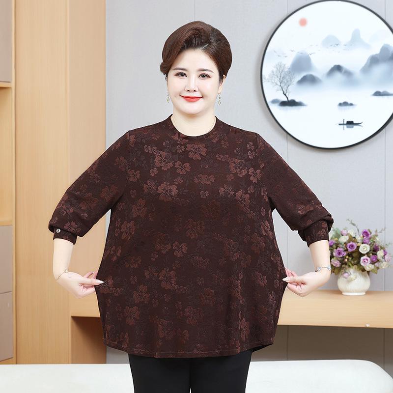 

Стильный осенний топ с длинным рукавом большого размера 2025 для женщин среднего возраста - футболка, скрывающая живот 7XL кофейный