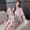 High-Value Summer Love Printing Ice Silk Cool Pajamas Women'S Casual Long-Sleeved Suit Loungewear Can Be Worn Outside