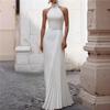 Abito da Sera da Donna con Scollo all'Americana a Sirena Senza Maniche Pieghettato Vita Alta Lunghezza Pavimento Abito Formale Elegante Maxi Abito per Matrimoni Feste Banchetti Eventi