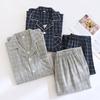 Cotton Pajama Set for Men Soft Button Down Sleepwear Lapel Comfy Long Sleeve Pajamas Men's Lounge Plaid Pjs Set with Pockets Two-piece Loungewear