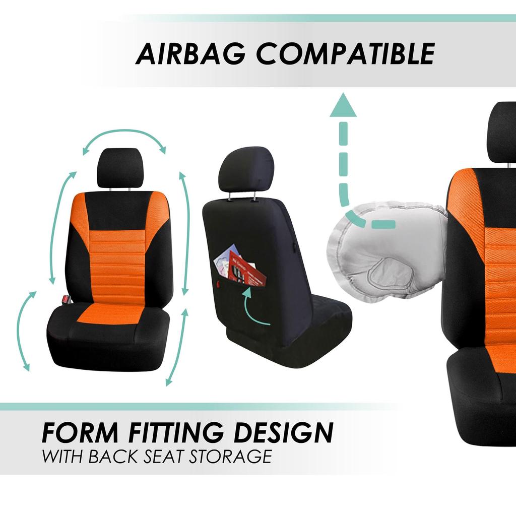 FH Group Group Full Set of Orange Car Seat 3D Air Universal Split Rear Airbag Compatible with SUVs and Sedans Imported from FB068ORANGE115 (FH