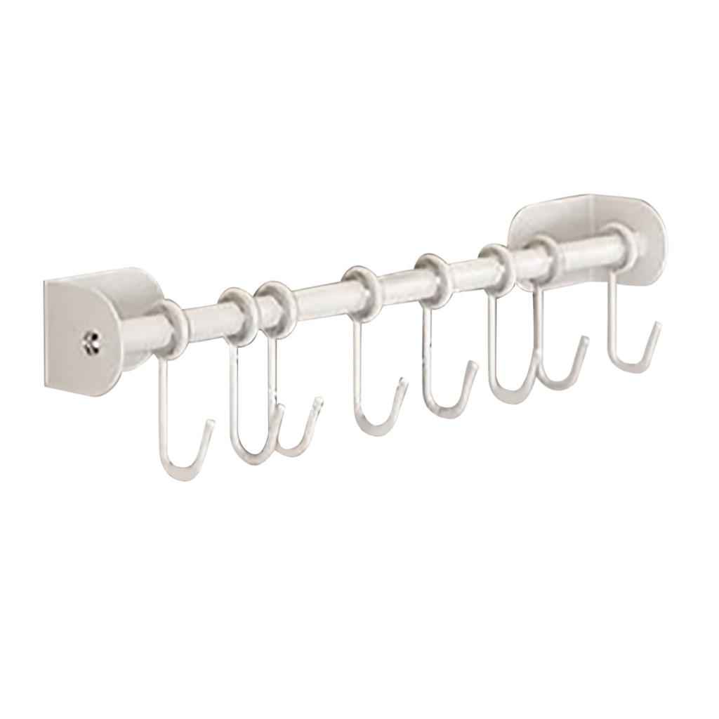 Kitchen Utensil Rack 201 Stainless Steel Wall Mounted Adhesive Hanging Rail with 8 Hooks for