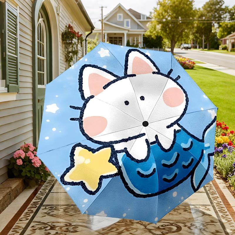 Adorable Cat with Starfish & Mermaid Tail Umbrella: Perfect for Outdoor Adventures 108