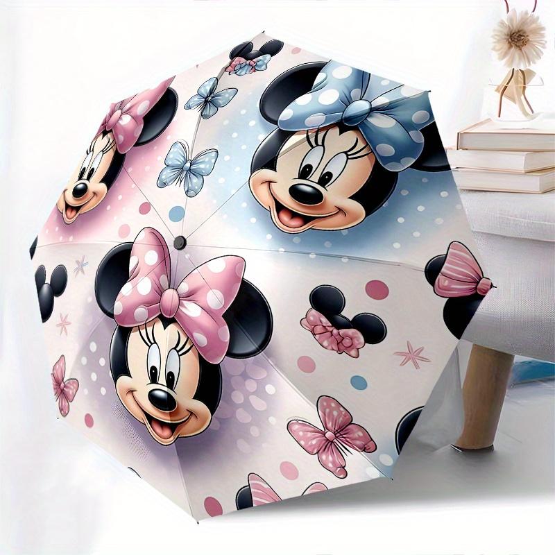 Minnie Mouse, Bow Automatic Opening and Closing Umbrella, Compact Travel Umbrella, Lightweight and Portable, Suitable for Beach Commuting Bu