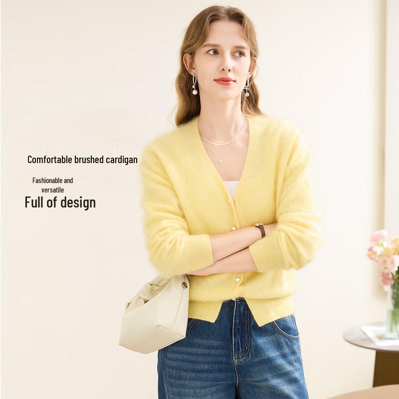 TUHUANG Women's Pure Cashmere V-Neck Loose Knit Cardigan