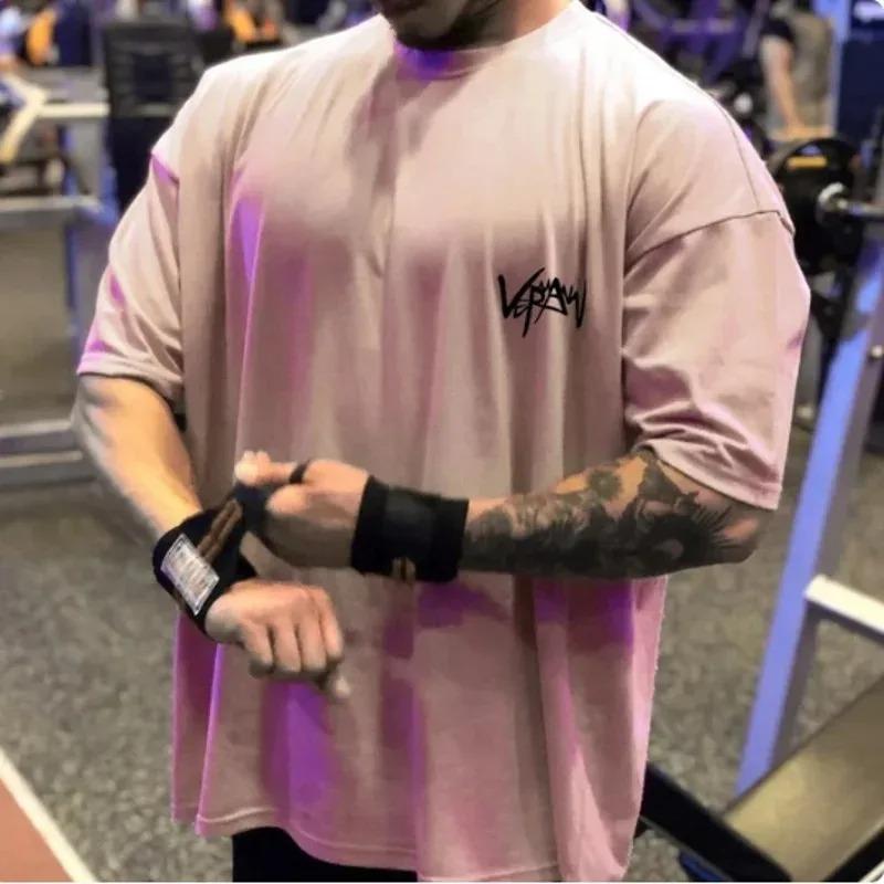 NOWY Sportowy T-shirt z okrągłym dekoltem Oversize Bawełniany Letni T-shirt Treningowa koszulka do biegania Męska Odzież uliczna Krótki rękaw męski T-shirt