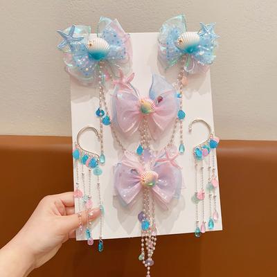 Mermaid Headdress for Children Super Fairy Princess Bow Forehead Chain for Girls Fringe Mermaid Mahji Hair Accessories