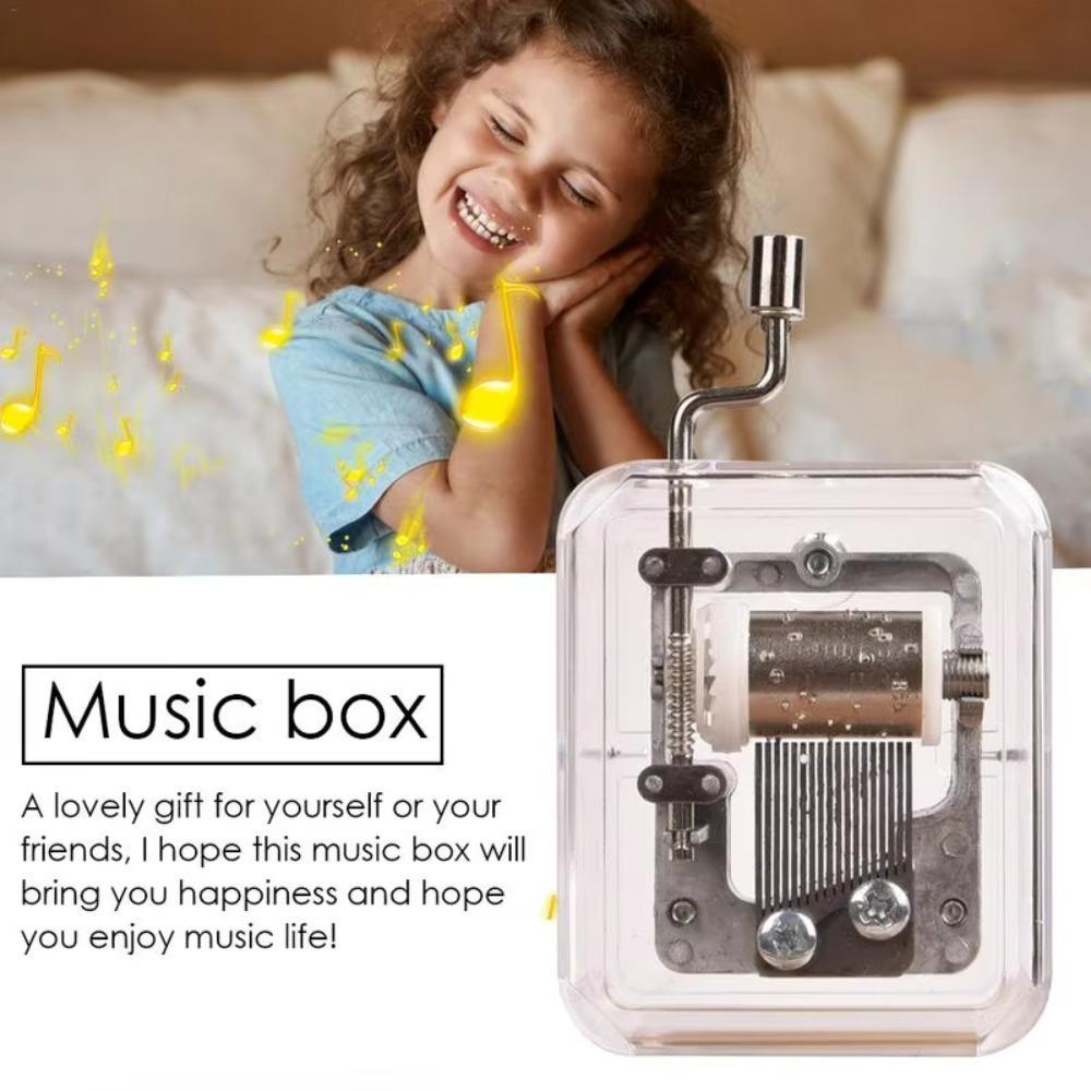 Creative Acrylic Transparent Mini Music Box Clockwork Spring Square Dancer Music Box Random Song Clockwork Music Box Gift