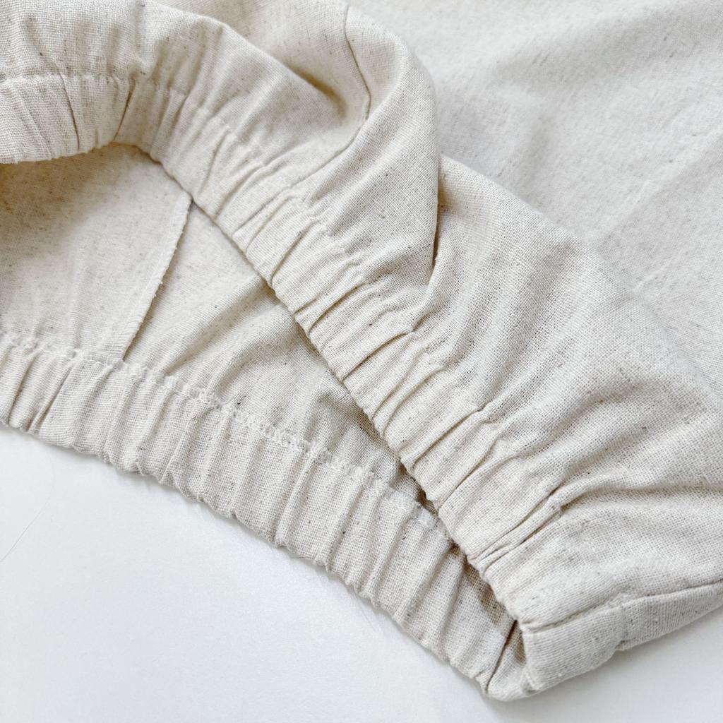 French Style Casual Autumn New Fashion Cotton Linen Set V-Neck Puff Sleeve Top Shorts Two-Piece Set