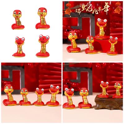 4 Stück Traditionelle Chinesische Kultur Schlangenstatue Harze Tierfiguren Heim- und Büro-Schreibtischdekoration Ornamente