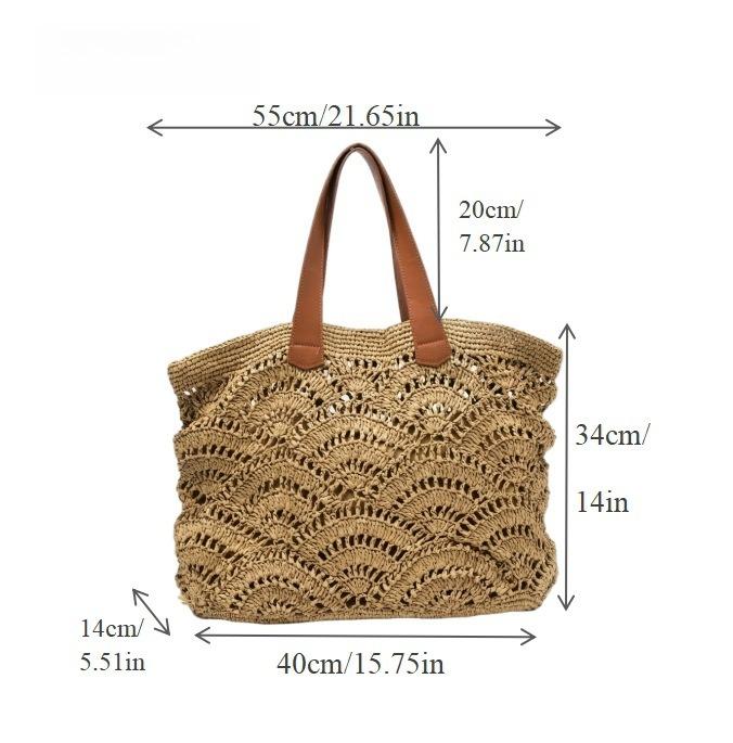 2026 Новинка Плетеная соломенная сумка с вырезами для женщин Модная ручная работа Плетеная сумка-тоут большой вместимости Ручная сумка Пляжная сумка для отпуска 55x34cm