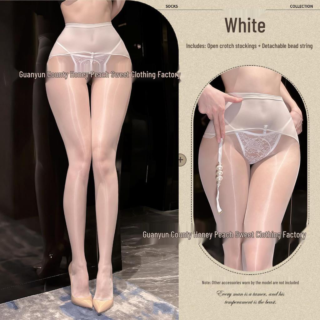 Aurora Black Open Crotch Stockings with Removable Pearl Massage Socks