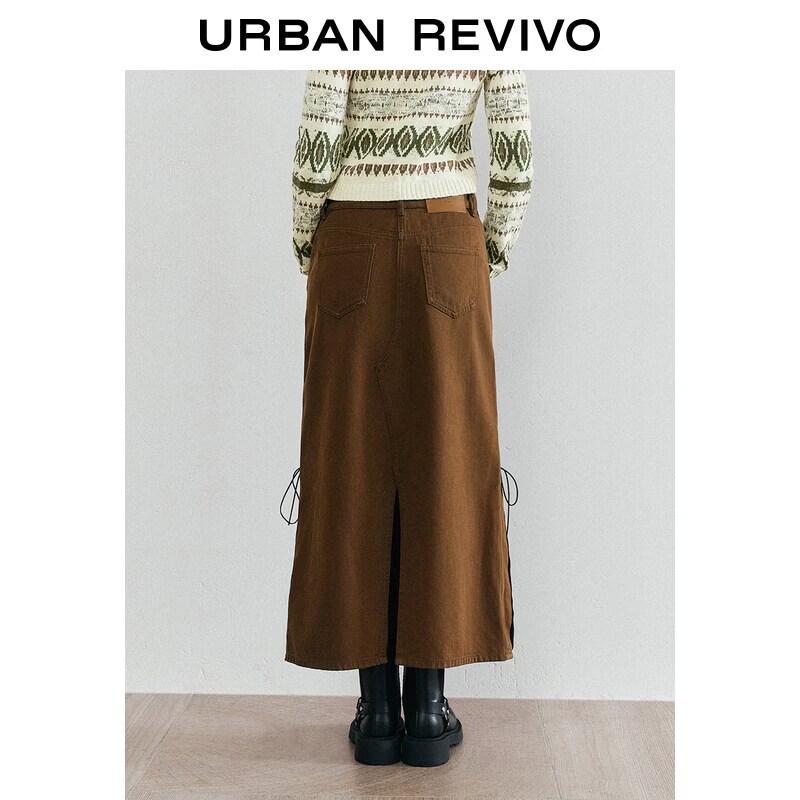 UR 2026 Women's Retro Lace-up Slit Casual Skirt