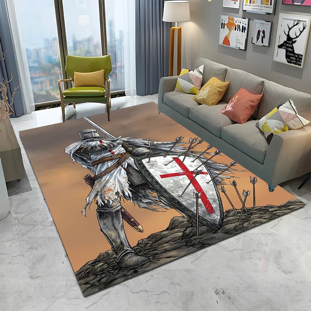 Rycerz Templariusz Krzyżowiec Gry Dywanik do Domu Salonu Sypialni Sofy Wycieraczka Dekoracja, Dywanik Obszarowy Antypoślizgowa Mata Podłogowa