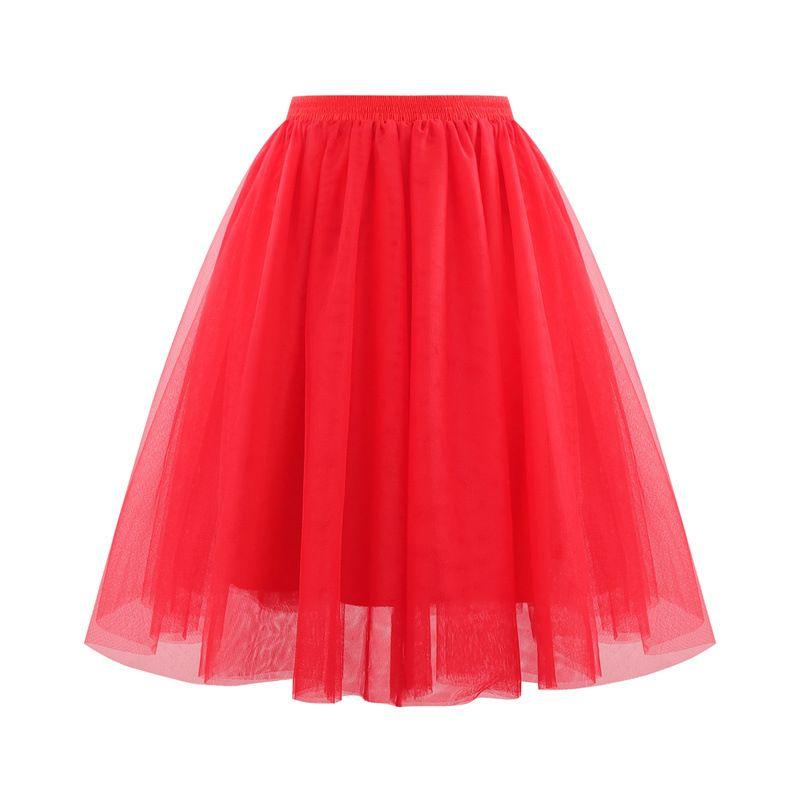 

Elastic High Waisted Solid Color Skirt Elastic High Waist Solid Skirt Red S