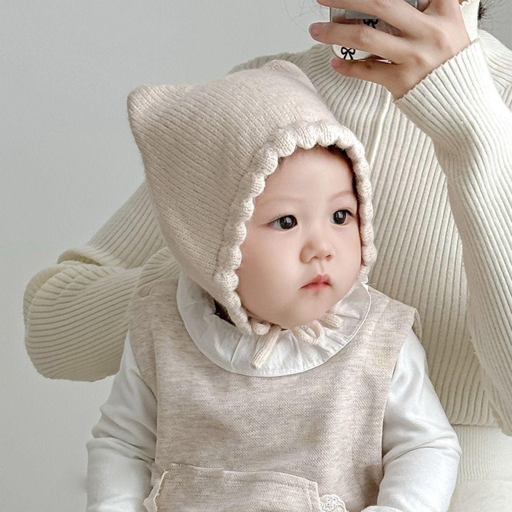 Winter Baby Knitting Hat Solid Color Ear Protection Cap Cute Cat Ear Knit Hat  Boys Girls