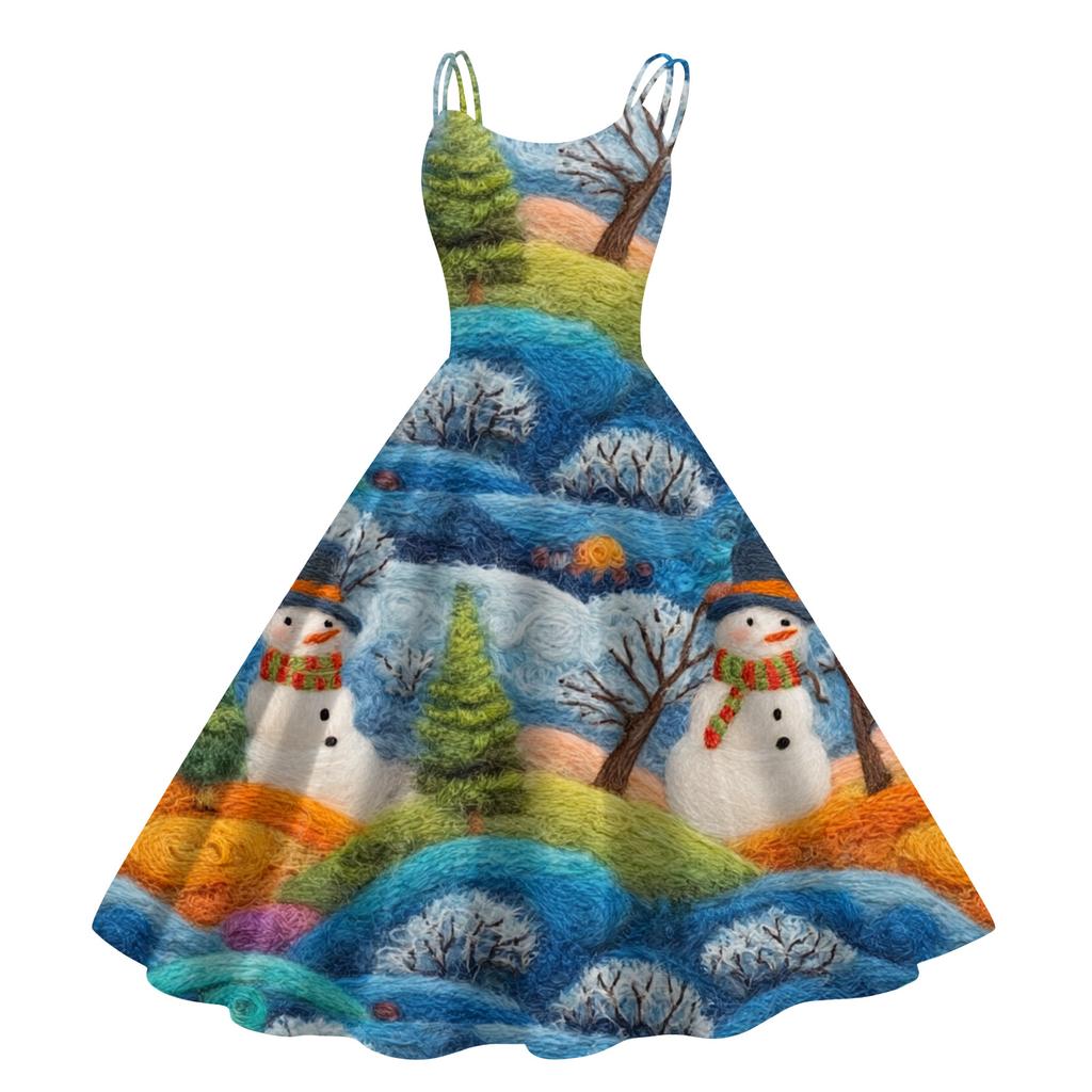Women's Fashion Casual Christmas Print Sexy Off-the-shoulder Punk Retro Dress