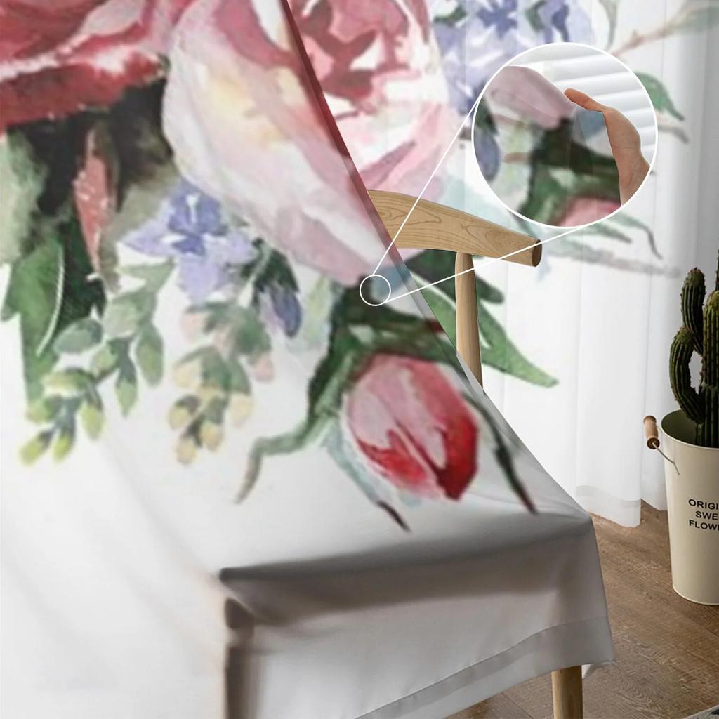 Flower Rose Sheer Curtains for Living Room Transparent Tulle Window Treatments Bedroom Kitchen Home Decor Veil Drapes