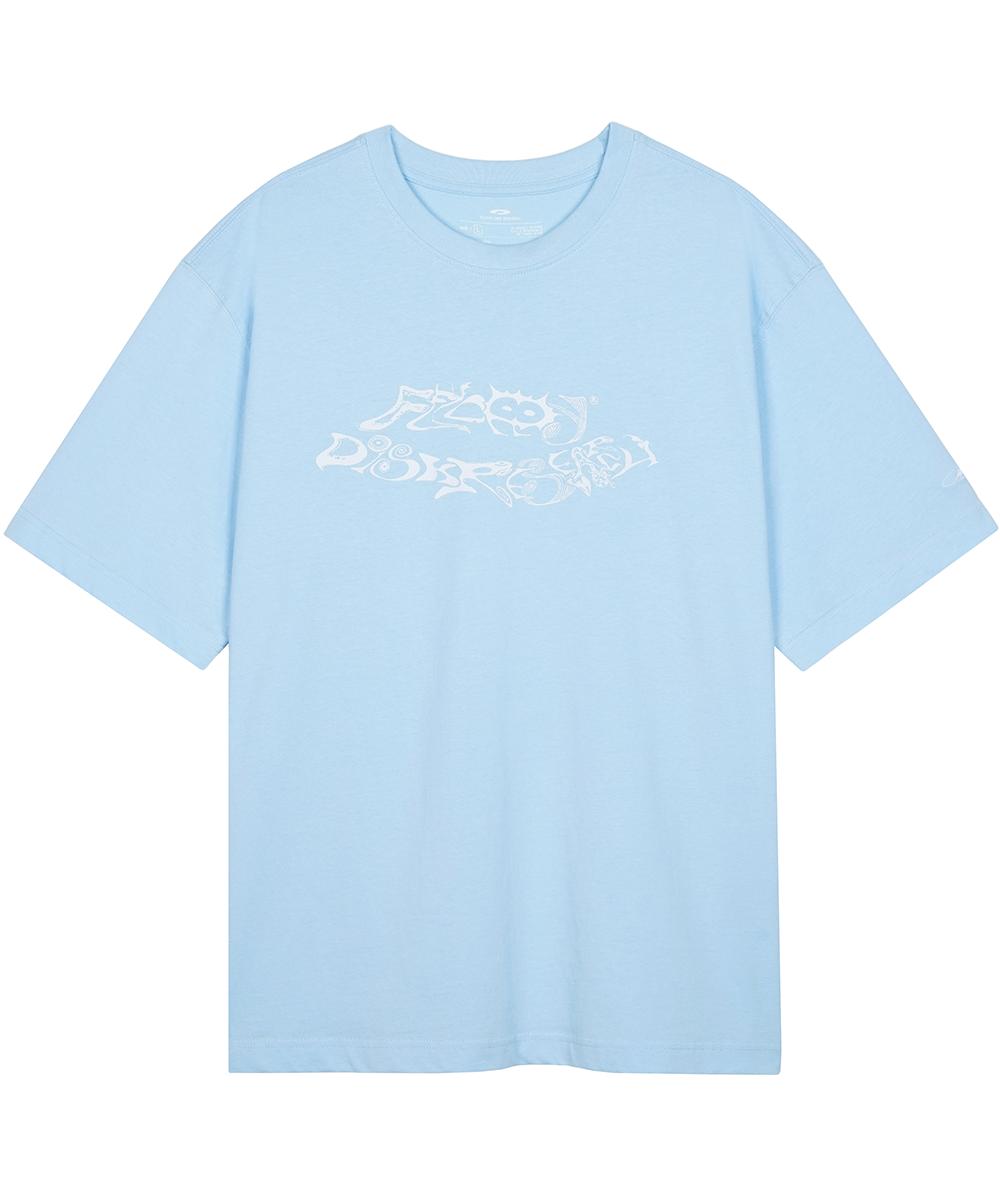 Fdr Caizhu Letter Short Sleeve Sky Blue L