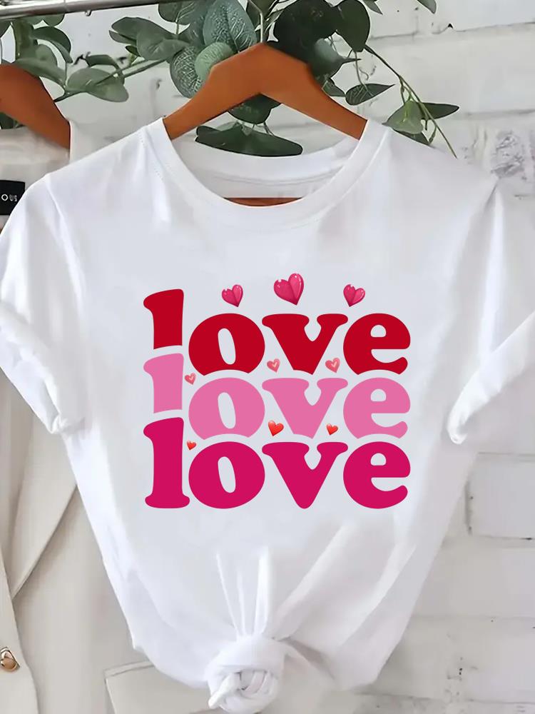 (Asian Size) trend flower love heart o-neck Lady Fashion Women Graphic Tee Short Sleeve T-shirts Casual Clothing Printed Female Top T Shirt