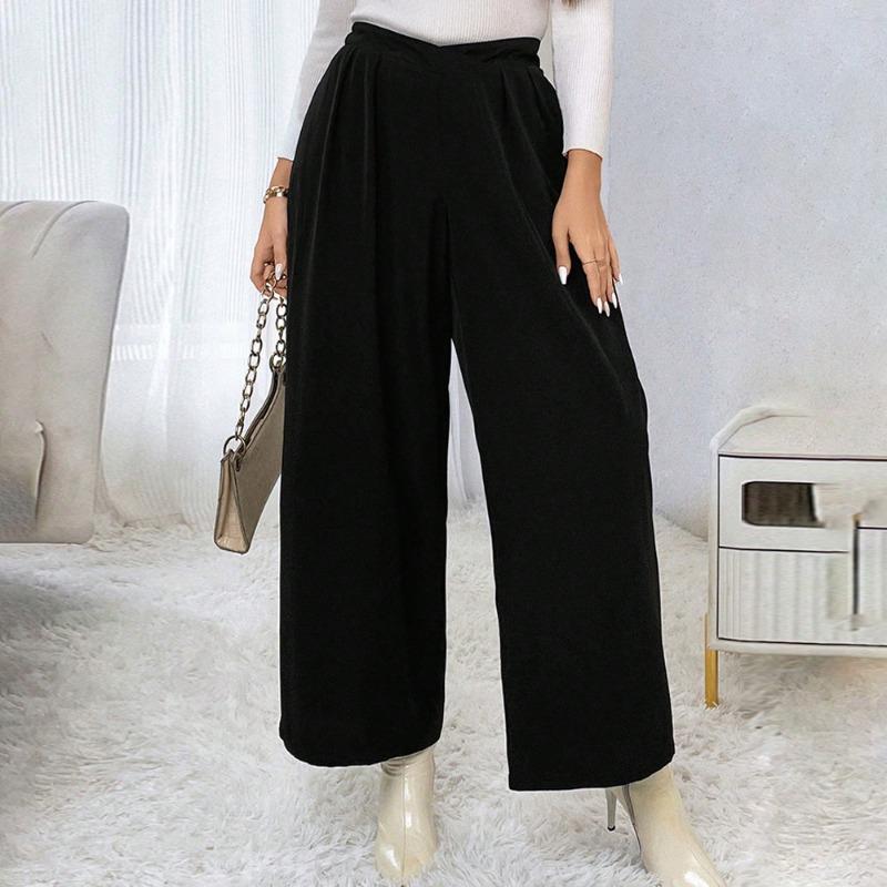 Pantaloni larghi a vita alta neri da donna, pantaloni larghi e comodi alla moda, pantaloni dritti, casual, taglie forti, con elastico in vita
