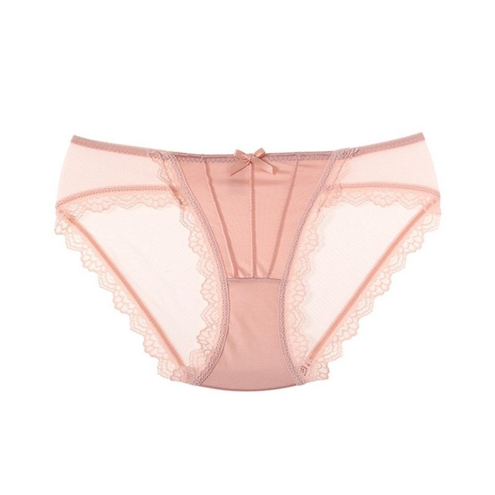 Low Waist Lace Panties Bow Mesh Flower Briefs Hollow Underwear for Women Lady
