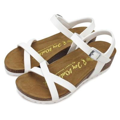 Joy Walker Damessandalen met Sleehak, Kruisband en Hak, Klittenbandsluiting, Zomercomfort, Maat 37 (23,5 cm), Wit (1469P)