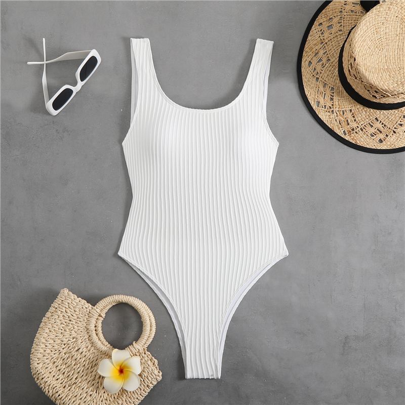 Solid Color One-piece Swimsuit Beach Vacation Monokini Conservative Bikini Slim Backless Swimsuit
